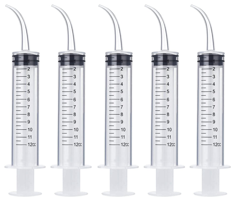 [Australia - AusPower] - Wisdom Teeth Syringe, 5 Pack Irrigation Dental Syringes with Measure Scale & Curved Tip for Dental Care Liquid Oral Tonsil Stone Curved-with Measurement 