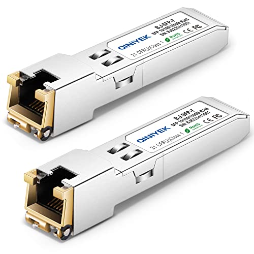 1.25G SFP to RJ45 Modules, 10/100/1000BASE-T Copper SFP Transceiver for Cisco GLC-T/SFP-GE-T, Meraki MA-SFP-1GB-TX, Ubiquiti UniFi UF-RJ45-1G, Netgear, Zyxel, D-Link TP-Link QNAP, 100 m 2pcs