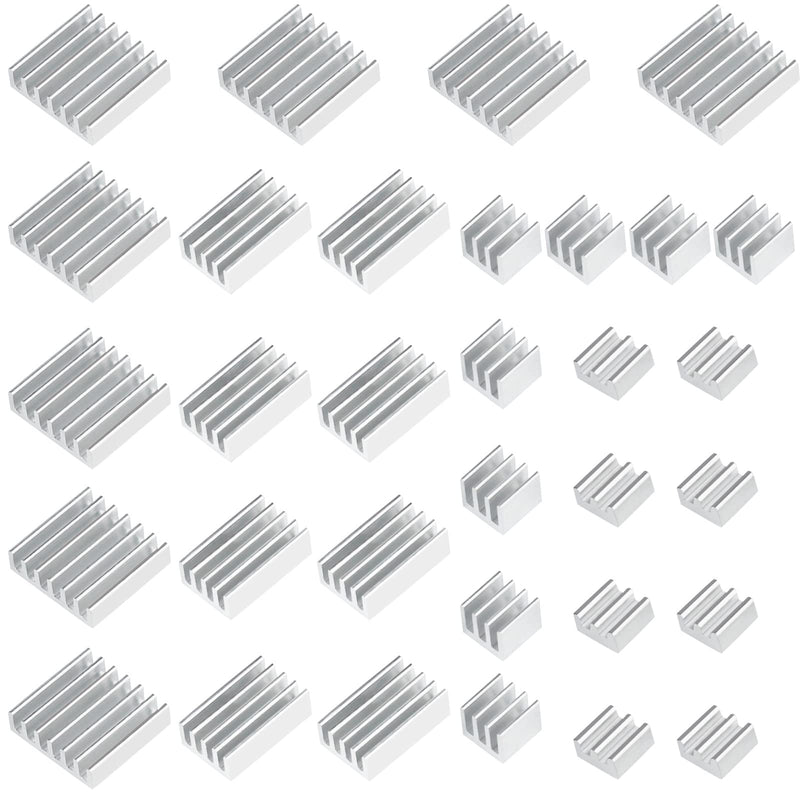 Set of 32 (Set of 8) Heatsinks for Raspberry Pi 4B Aluminum Heatsink Cooler Kit with Heat Conducting Tape 4 Model B Silver