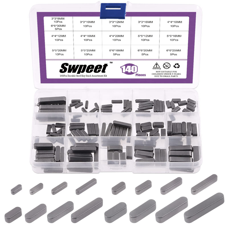 [Australia - AusPower] - Swpeet 140Pcs 16 Sizes Carbon Steel 3mm 4mm 5mm 6mm Round Ended Feather Key Parallel Drive Shaft Keys Set Key Stock Assortment for Fasteners Mechanical Industry 