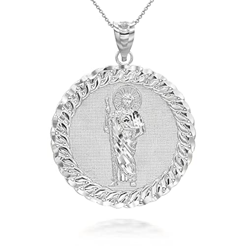 Claddagh Gold Solid 925 Sterling Silver Saint Jude Cuban Link Round Frame Pendant Necklace and Pendant Only Pendant + 16" Chain