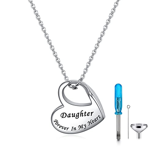 Heart Urn Necklace for Ashes Cremation Jewelry Forever in My Heart Engraved Stainless Steel Keepsake Waterproof Memorial Pendant for loved One with Filling Kit Daughter