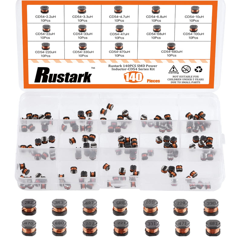 [Australia - AusPower] - 141Pcs 14 Values CD54 SMD Power Inductors Assortment Kit with Storage Box 2.2uH - 680uH Chip Inductors 5.8mm Wire Wound Chip 