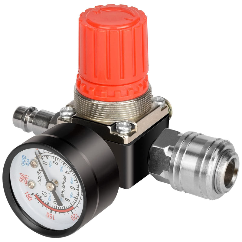 1/4 Inch Compressed Air Pressure Regulator, EU Standard, 4 Holes, with Pressure Gauge and Teflon Tape