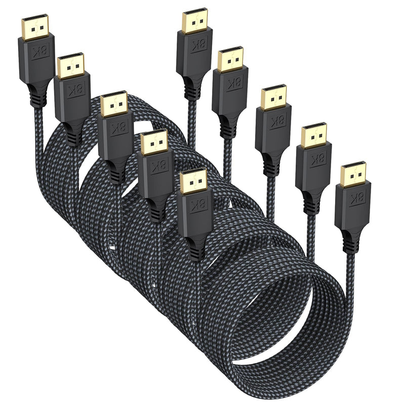 8K Display Port Cable 10 FT 5 Pack, DP Cables DisplayPort 1.4 DP Cord 10ft (8K@60Hz, 4K@144Hz, 2K@240Hz, 32.4Gbps) Compatible for Computer Monitor PC Gaming Laptop Black-10ft