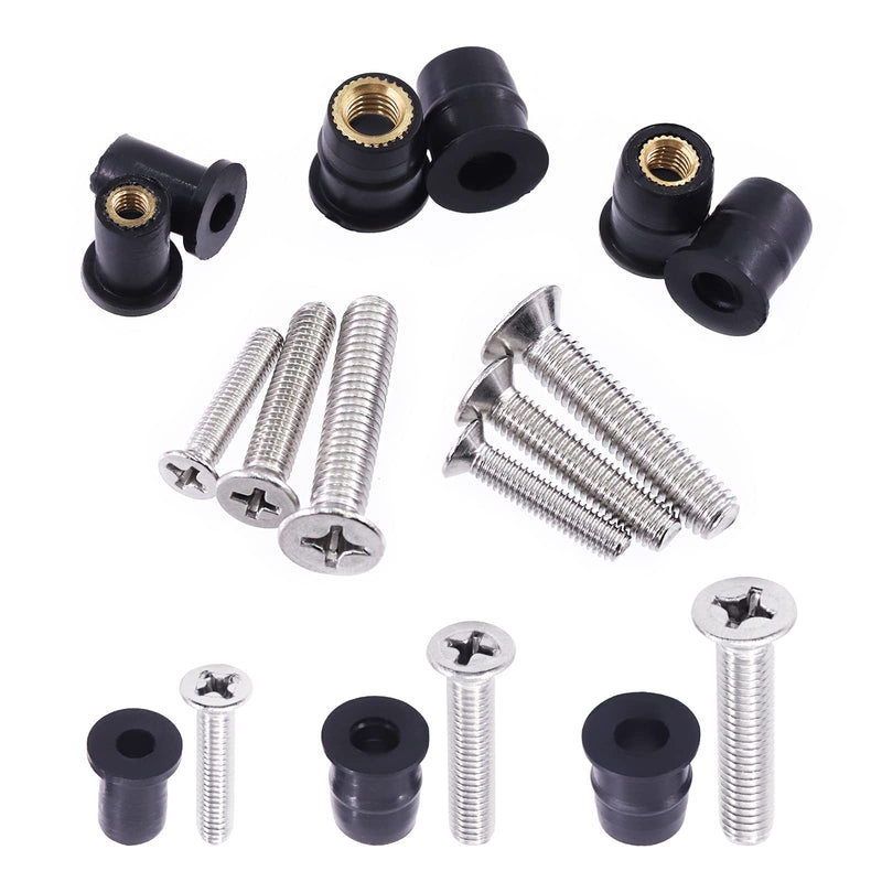 [Australia - AusPower] - 50Pcs M6 Neoprene Well Nuts with Stainless Steel Screws Bolts Rubber Well Nuts Fairing Fasteners Assortment Kit for Motorcycle Kayak Boats 
