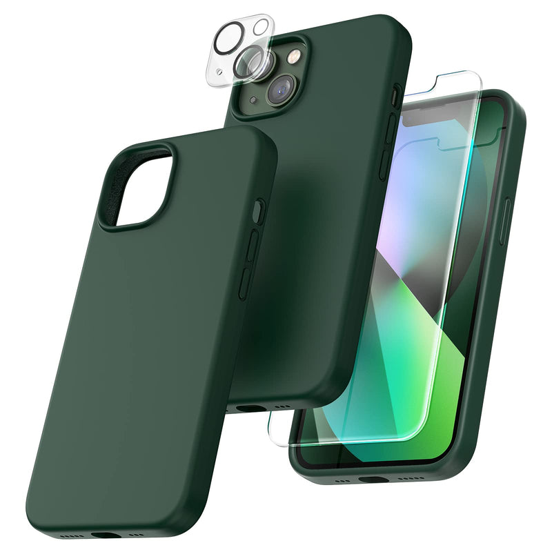 [Australia - AusPower] - TOCOL 5 in 1 for iPhone 13 Case, with 2 Pack Screen Protector + 2 Pack Camera Lens Protector, Liquid Silicone Phone Case for iPhone 13, Alpine Green 