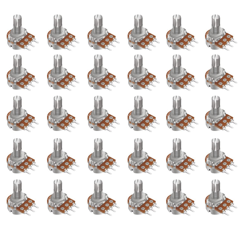 Taiss 30pcs 100K Potentiometer Variable Resistors 3 Terminals Linear Taper Rotary Audio B Type Potentiometer, Volume Control Potentiometer Shaft length 15mm WH148 100K Ohm Potentiometer