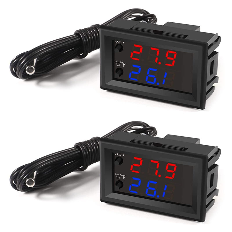 [Australia - AusPower] - 2PCS Temperature Controller -50 to 110 Celsius (-58 to 230 F) DC 12V Programmable Heating/Cooling Thermostat Control Switch Module NTC Waterproof Sensor Probe Dual Color LED Display Monitor 