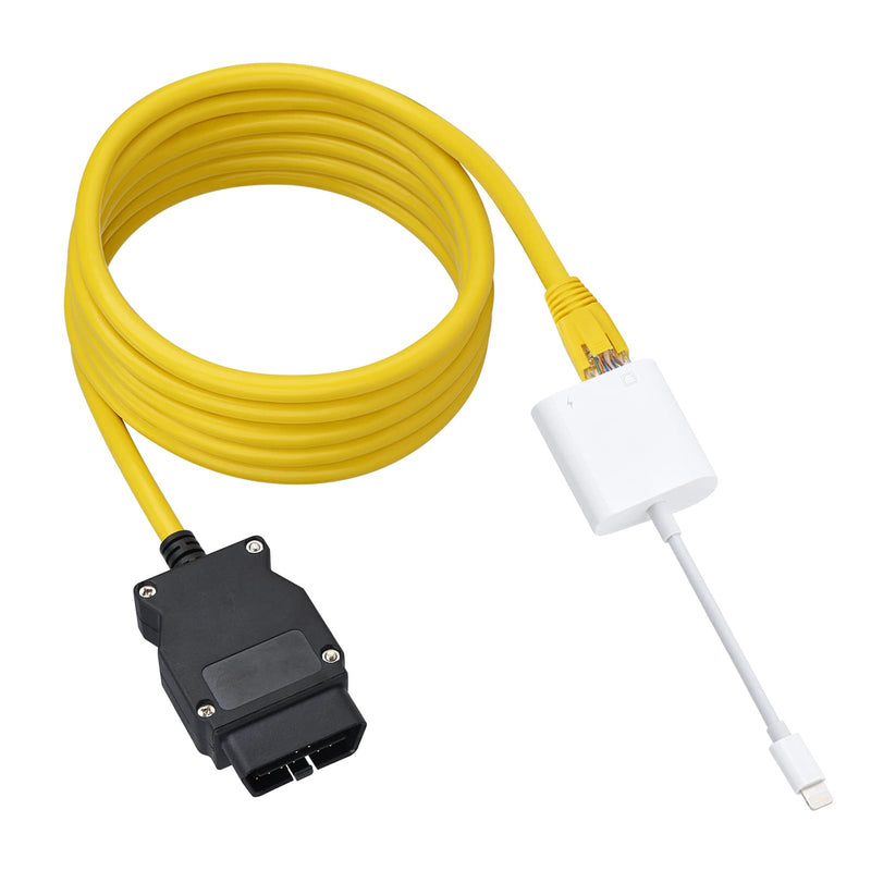 Lightning to Ethernet, 2 in 1 Phone to OBD2,ENET Rj45 Cable ethernet Connector Tools to OBD Interface Cable Coding F-Series 10/100Mbps High Speed,Ethernet Adapter with Charge Port Plug and Play[White] White