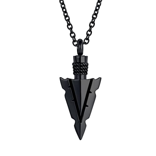 Spearpoint Arrowhead Urn Neckalce for Ashes Tribal Ash Holder Cremation Keepsakes Memorial Pendant Jewelry Black