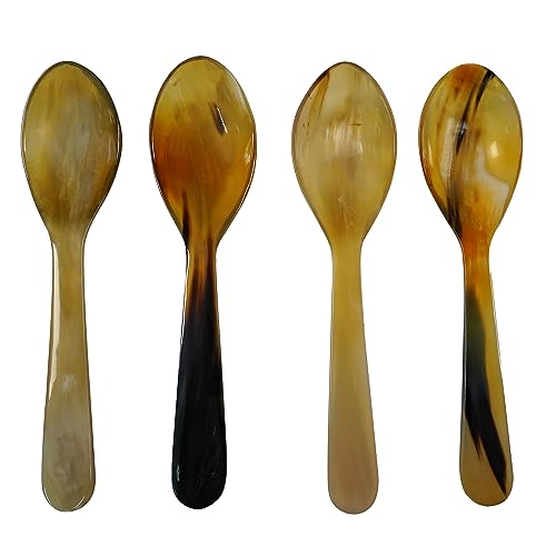 Mythrojan Buffalo Horn Spoons Polished Finish Handcrafted with Genuine Ox Horn Fully Functional Accessory for Reenactments-4pcs 6.5" (Set of 4)