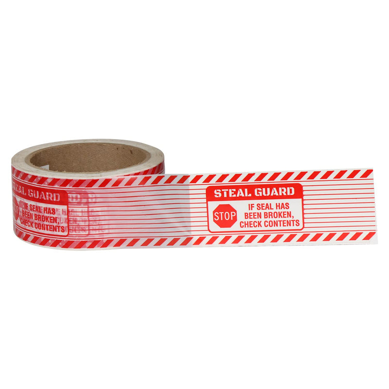 SmartSign 2 inch x 55 Yards “Steal Guard Stop If Seal Has Been Broken, Check Content” Tamper Evident Packing Tape, Void Messaging Pattern, 0.92 mil PET Material, Red and White, Made in USA STOP Check Contents Tape