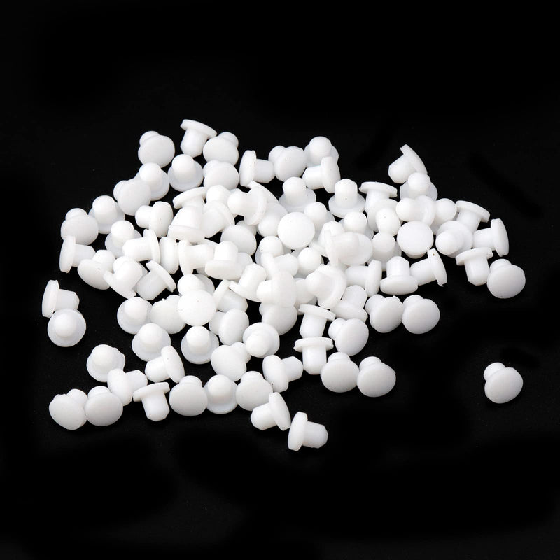 [Australia - AusPower] - 100PCS White Soft Plastic Screw Hole Cover Plugs, 3mm Waterproof Cap Plug for Holes 