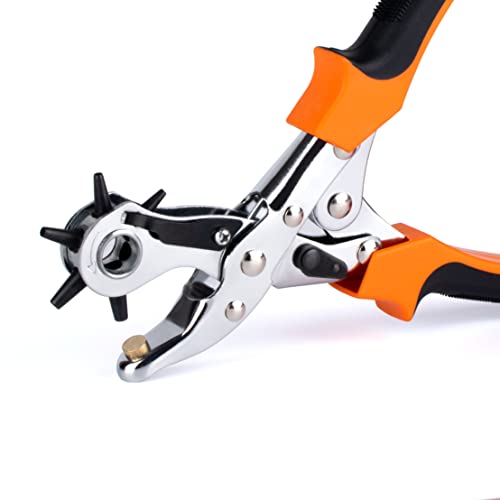 Rotary Leather Hole Punch for Belts, Leathercraft, Rubber (Silver) Silver