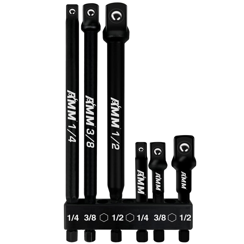 [Australia - AusPower] - AMM 6-Piece Impact Grade Socket Adapter Set, 3-Inch & 6-Inch Power Drill Socket Driver Adaptor, 1/4", 3/8", 1/2" Hex Shank Adapt Your Power Drill To High Torque Impact Wrench 6PCS?3 and 6-Inch? 