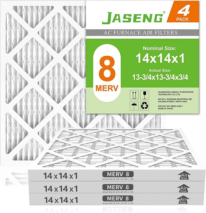 [Australia - AusPower] - 14x14x1 AC Furnace Air Filters, MERV 8 Dust Defense (4-Pack), JASENG MPR 600 Pleated HVAC Air Filter Replacement (exact dimensions: 13 3/4"x13 3/4"x3/4") 4 Count (Pack of 1) 