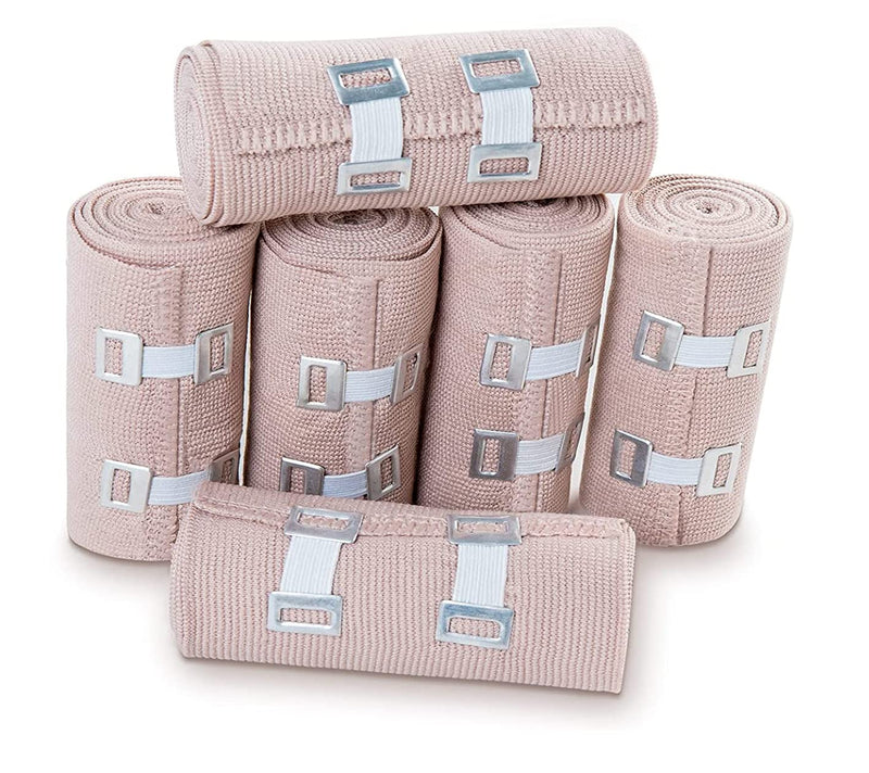 [Australia - AusPower] - 6 Rolls Elastic Bandage Wrap with 12 Extra Clips, 6 Inch X 15ft Compression Bandage Stretch Tape for Medical, Athletic Sport, Wrist, Arm, Leg Sprains, Calf, Ankle & Foot 
