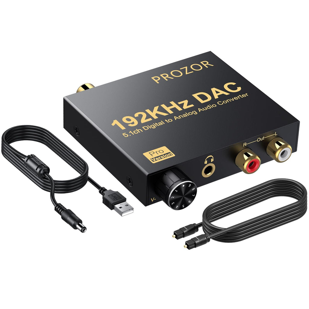 [Australia - AusPower] - PROZOR 192kHz Digital to Analog Audio Converter Support Dolby AC-3 DTS 5.1CH with Volume Adjustable, Optical to RCA DAC Decoder, Digital DAC Converter SPDIF TOSLINK to Stereo L/R & 3.5mm Jack small DAC Support Dolby AC-3 DTS 5.1CH 