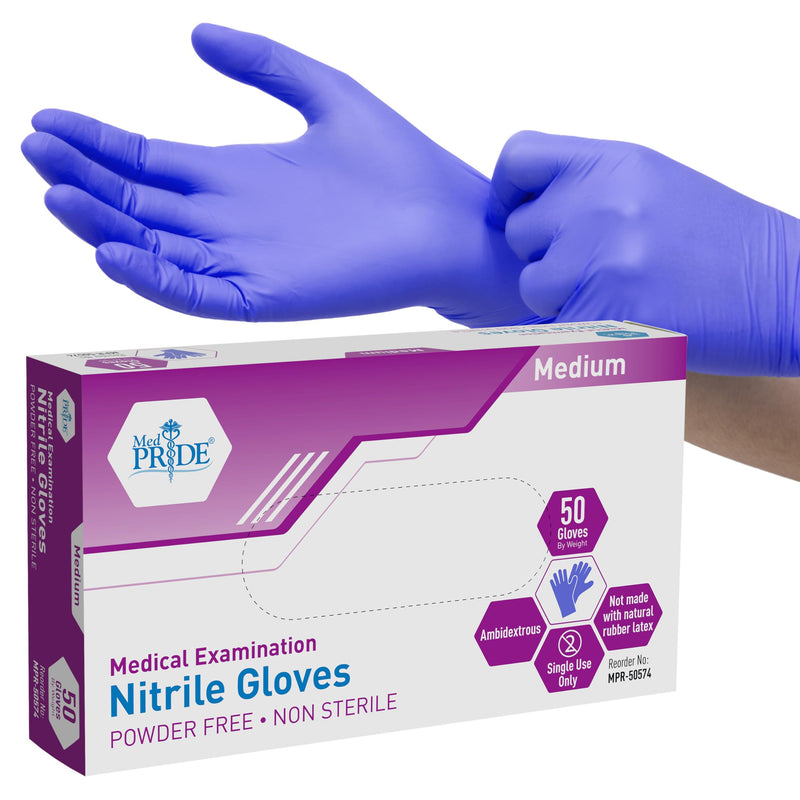 [Australia - AusPower] - MED PRIDE Nitrile Medical Exam Gloves - Disposable Powder & Latex-Free Surgical Gloves For Doctors Nurses Hospital & Home Use 50 Medium (Pack of 50) 