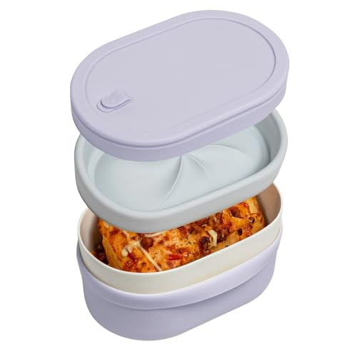 Ceramic Bento Lunch Box with Silicone Lid & Compartment Divider for Adults, Reusable Airtight Meal Prep Food Storage, Sandwich, Snack, Salad Container, Microwave Oven Safe (Lilac, 30.4 Oz) 1 Count (Pack of 1) Lilac