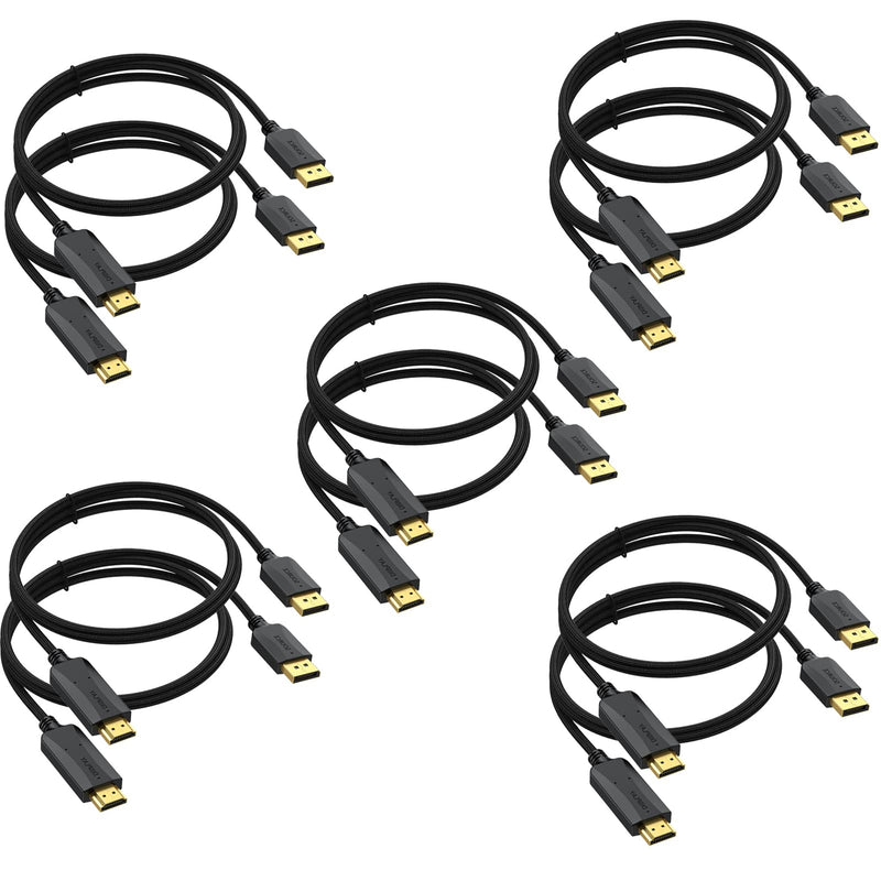 Thin DisplayPort to HDMI Cable 10-Pack, 3 FT 4K DP to HDMI Display Port Cord Adapter Male to Male Cord (UHD 4K, 2K, 1080P) Gold-Plated Braided Compatible with Dell, HP, Insignia, ASUS, AMD and More 3FT/0.9M Black
