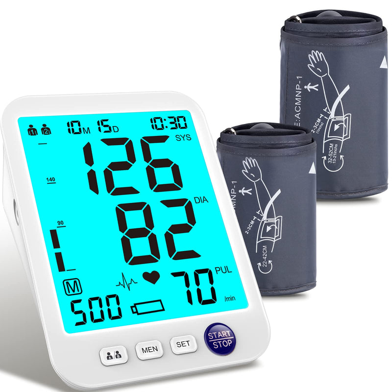 [Australia - AusPower] - Blood Pressure Monitor-Automatic Blood Pressure Machine XL Cuff for Big Arms 13-21”-Medium/Large Cuff 9"-17" Extra Large Backlit LCD Two User 1000 Mem (Blue 