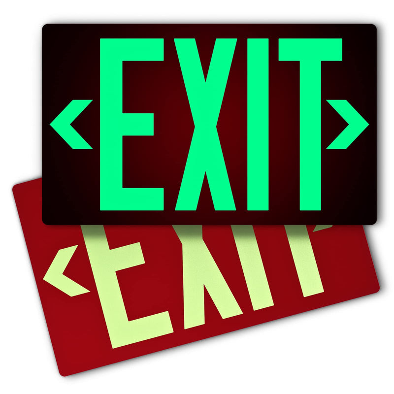 [Australia - AusPower] - Photoluminescent Exit Sign Aluminum - Adhesive Backing Glow In The Dark - Removable Arrows Included - 12x7 Inches - Non Electrical Red Exit Light For 50 Feet Visibility (2 Pack) 2 Pack 