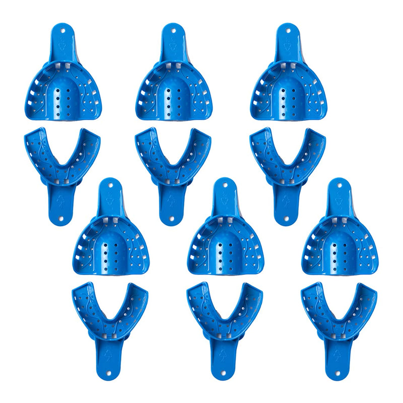 [Australia - AusPower] - SNAWOP Dental Impression Trays 12PCS Perforated Plastic Holder for Impression Matrials Multi Sizes (6PCS Upper+6PCS Lower M) 6PCS Upper+6PCS Lower M 