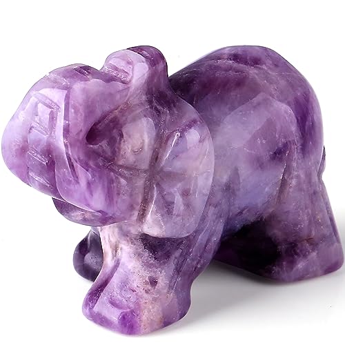 QINJIEJIE Amethyst Elephant Decor Statue Crystals Healing Stones Crystal A - Purple - Amethyst
