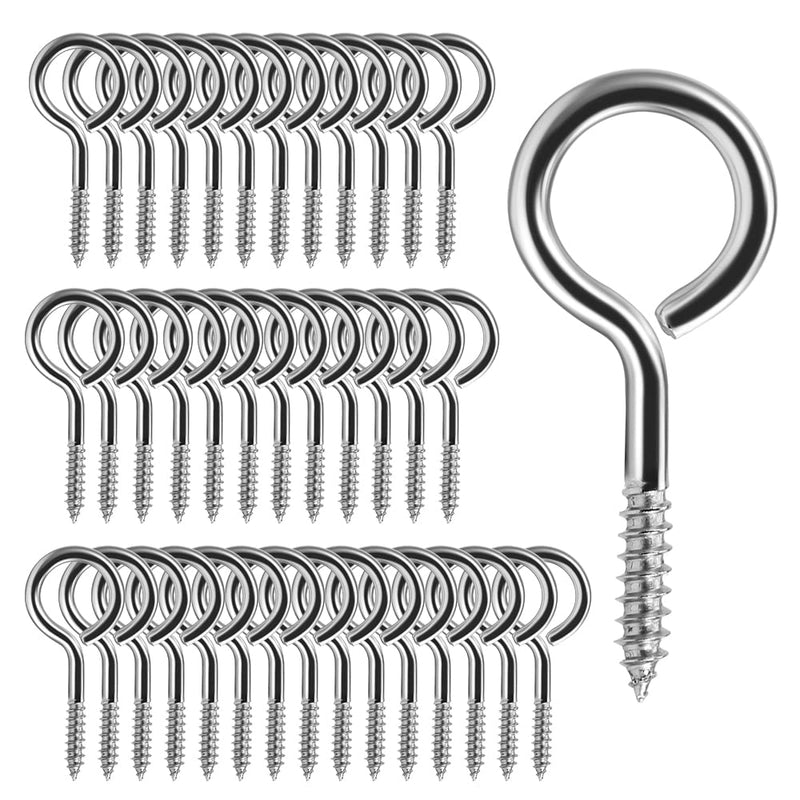 [Australia - AusPower] - 2.6inch Screw Eyes Heavy Duty Screws Eye Bolts Stainless Steel Eye Hooks Self Tapping Eyelet Screw for Wood Indoor & Outdoor Use(Sliver 40PCS) 2.6 x 1 inch Sliver 40PCS 