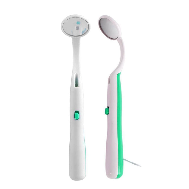 [Australia - AusPower] - 2 Pcs Dental Mirror with Light Tool LED Lighted Teeth Inspection Mirror Anti Fog Curve Angle Dentist Oral Care Tool (Green) Green 
