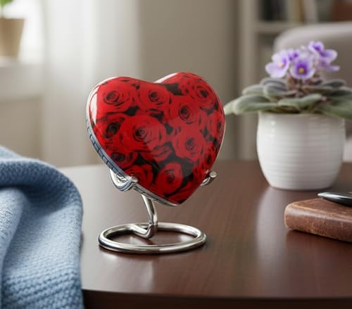 eSplanade Metal Cremation Mini Heart urn Keepsake Memorial | Small urn for Ashes Funeral Burial Container jar Pot (Red) Red