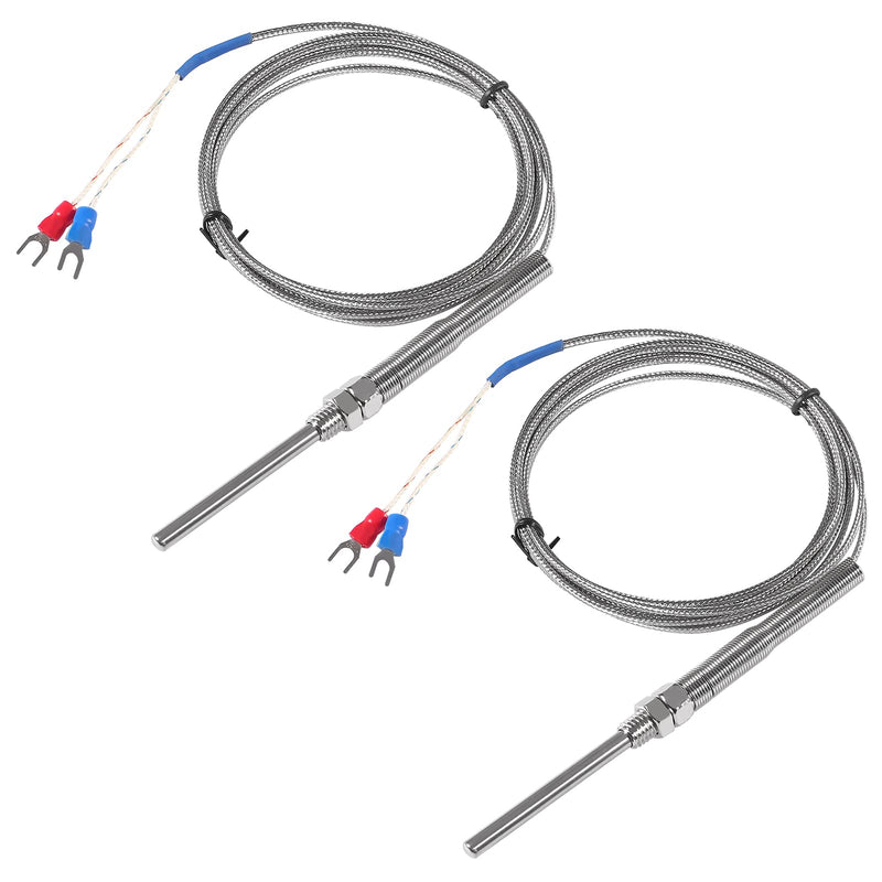 [Australia - AusPower] - Alinan 2pcs 2M/Approx 6.6Ft 50MM Probe M8 Pipe Thread Temperature Sensor Probe Two Wire Temperature Controller (0~400℃) K-Type Stainless Steel Thermocouple 2M 50MM 