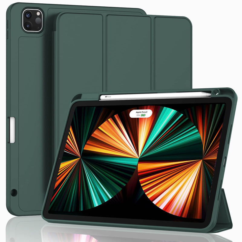 [Australia - AusPower] - ZryXal New iPad Pro 12.9 Inch Case 2022/2021/2020(6th/5th/4th Gen) with Pencil Holder,Smart Case [Support Touch ID and Auto Wake/Sleep] with Auto 2nd Gen Pencil Charging (Midnight Green) Midnight Green 