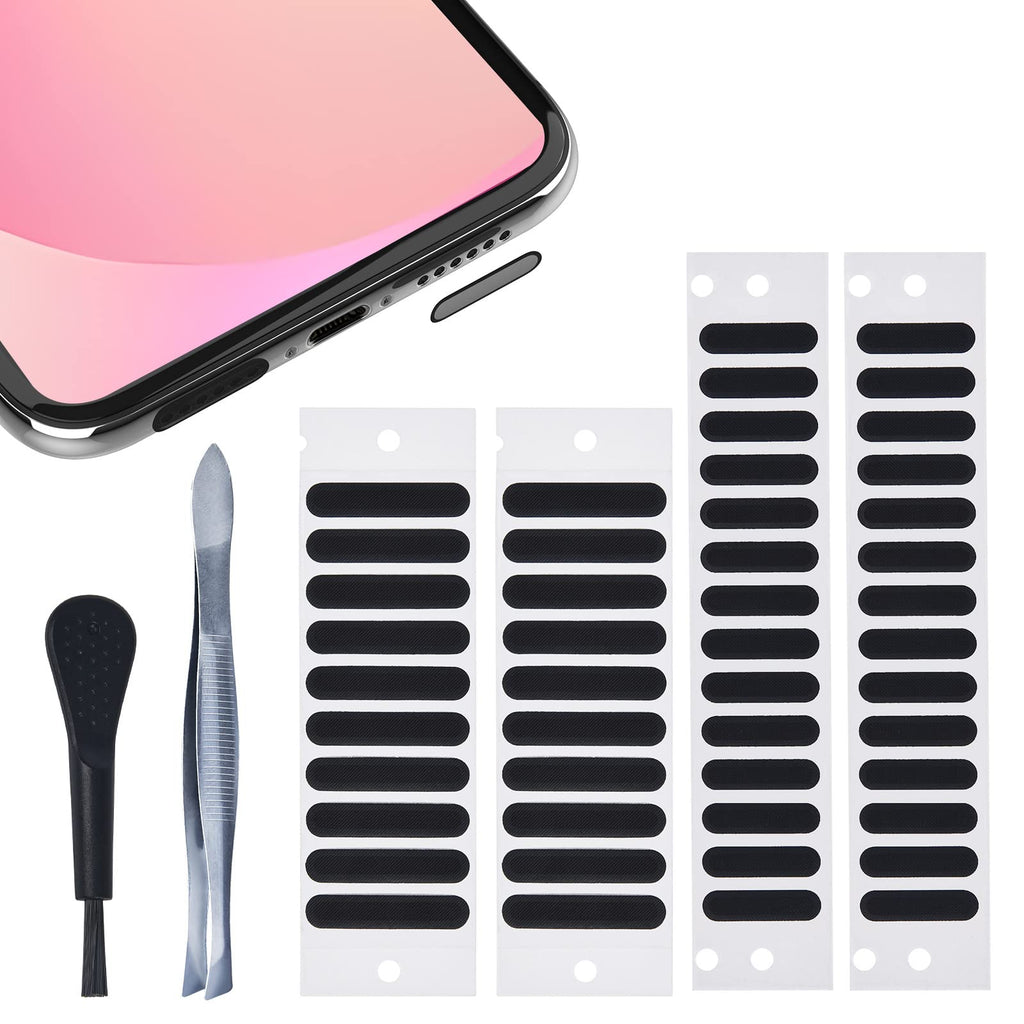[Australia - AusPower] - 48PCS Universal Phone Speaker Dust Protector Cover Mesh Stickers Compatible with iPhone 15 Pro Max, iPhone 14, 13, 12, Samsung Galaxy S23-S20, Included Cleaning Brush & Tweezer 