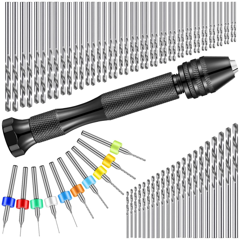 [Australia - AusPower] - 95 Pieces Hand Drill Bits Set, Black Pin Vise Hand Drill, 74 Pieces Micro Twist Drill Bits and 20 Pieces PCB Mini Drill Bits for Resin Polymer Clay Craft DIY Jewelry (0.1-1mm, Random Color Bits) 