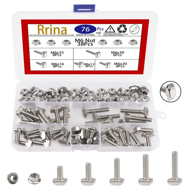 [Australia - AusPower] - 76Pcs Hammer Head T-Slot Drop-in Stud Sliding Bolt Screw Nut Assortment Kit, for European Standard Aluminum Profile (M6-30 Series) M6-30 Series 