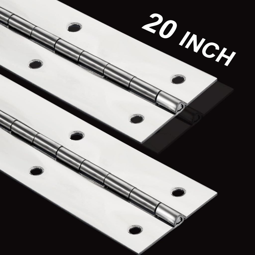 2Pack Heavy Duty Piano Hinge, 2" Open Width x 20" Continuous & Piano Hinges, 0.06” Thick Stainless Steel Piano Hinge with Holes, Polished Stainless Furniture Hinges for Cabinet Door Cases Woodworking 20INCH