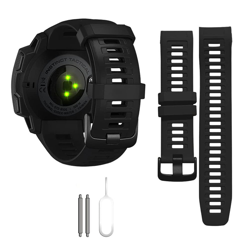 [Australia - AusPower] - Replacement Band Compatible with Garmin Instinct, 22mm Smartwatch Accessory Wrist Soft Silicone Band Strap for Garmin Instinct 2 / Instinct Esports/Solar/Tide/Tactical Black 