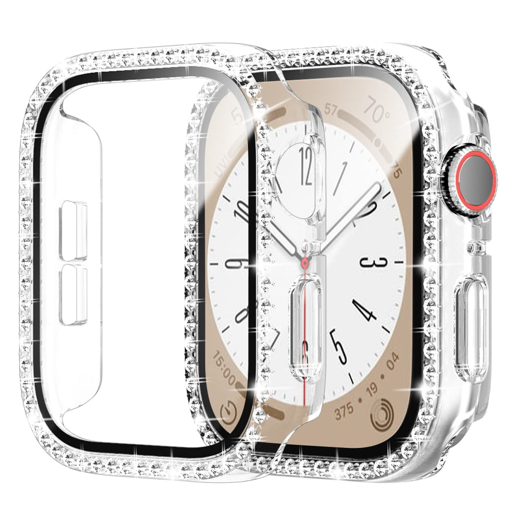 [Australia - AusPower] - Cuteey 2 Pack Bling Case with Tempered Glass Screen Protector for Apple Watch SE 2 Series 6/5/4 40mm, All Round Full Protective Hard PC Cover Bumper for iWatch Accessories,Clear+Clear Clear/Clear 40 mm 