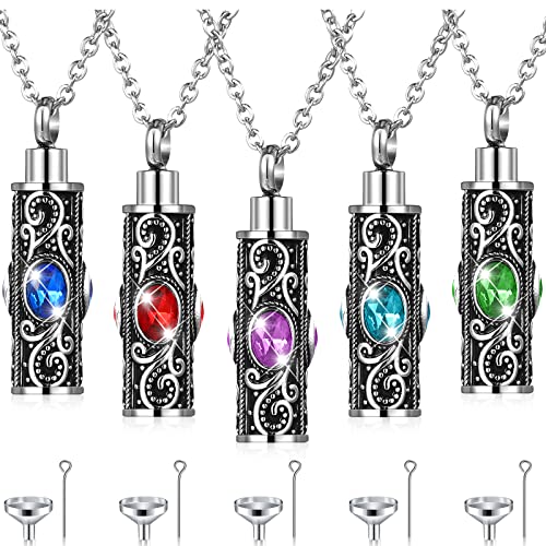 Hicarer 5 Pcs Urn Necklace for Ashes Cremation Jewelry with Fill Kit