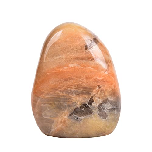 AMOYSTONE Peach Moonstone Ornament Polished Crystal Tower Slab Orange Healing Reiki Home Decor, Single Irregular 1~1.4 LBS,Student Mineral Specimen Orange Moonstone