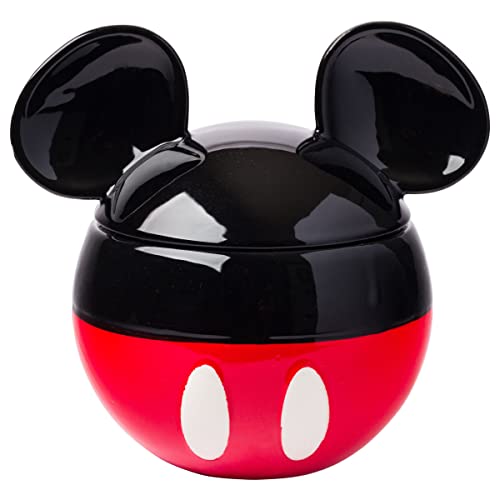 Silver Buffalo Disney Mickey Mouse ceramic cookie jar featuring a 3D sculpted Mickey Mouse icon, hand-painted, small size.