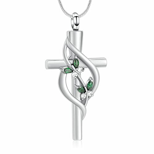 Minicremation Urn Necklaces for Ashes Crystal Butterfly Cross Memorial Pendant for Women Green