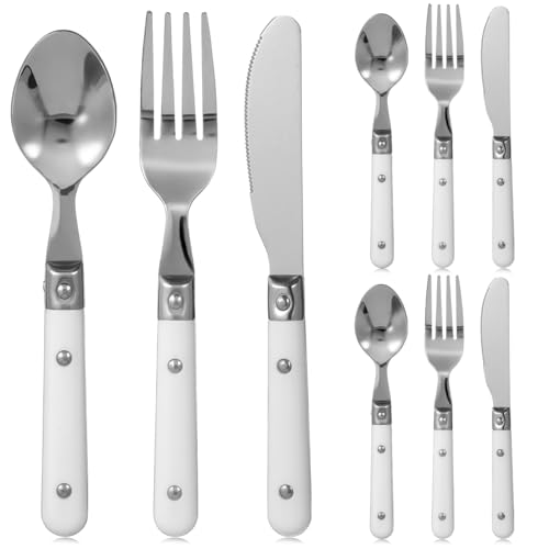 Hemoton 9-piece kids stainless steel flatware set with toddler-safe utensils, including forks, spoons, and knives for children.