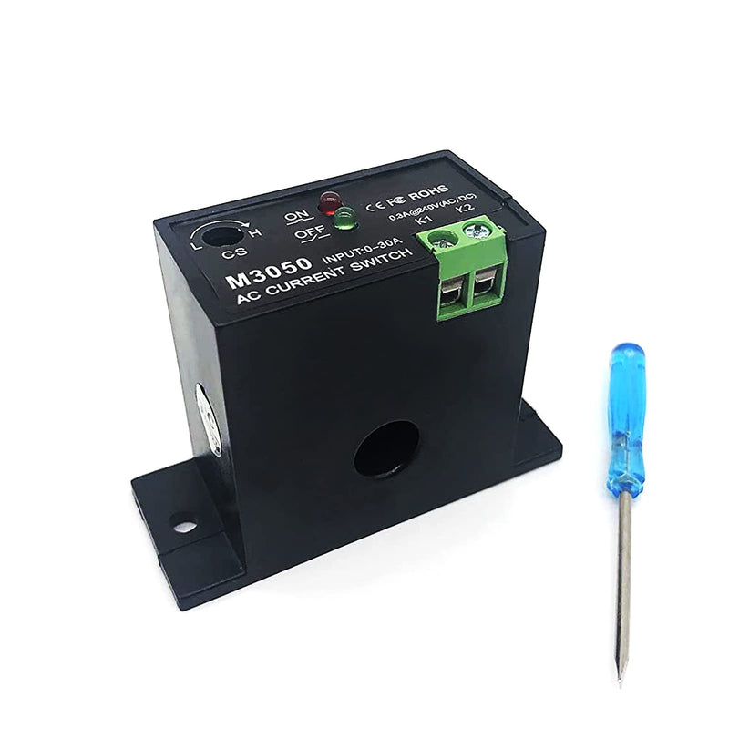 AC Current Sensing Switch, Adjustable Self-Powered Sensing Switch Normally Open Amp Sensor Monitoring Relay for Automated Equipment (0.2-30A) 30A