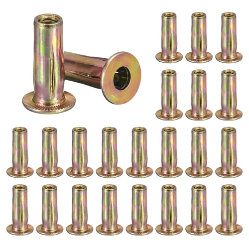 Awclub M6 multi-grip rivet nuts, 25-piece zinc-plated carbon steel flat head threaded inserts with pre-bulbed shanks