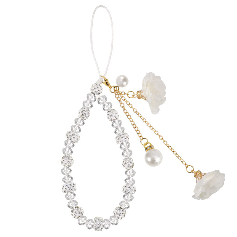 [Australia - AusPower] - Phone Charm String Phone Chain Strap Cute Keychains Beaded Phone Strap Cell Phone Charms Beaded Lanyard Kawaii Creative Crystal Flower Pendant（White） GBYBY5768 