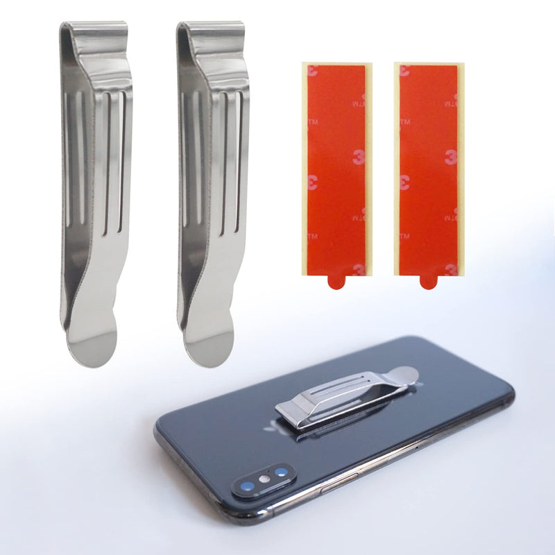 [Australia - AusPower] - Universal Attachable Pocket Clip 2 Pack Adhesive Stainless Steel Belt Clip for Smartphones Cell Phone Hip Clip Light Weight Metal Phone Clip for Belt Bag Holster GPS Walkie-Talkie Silver 